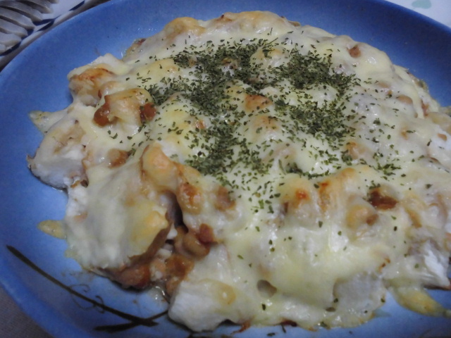 長芋チーズレシピ 納豆とめんつゆでグラタン風♪